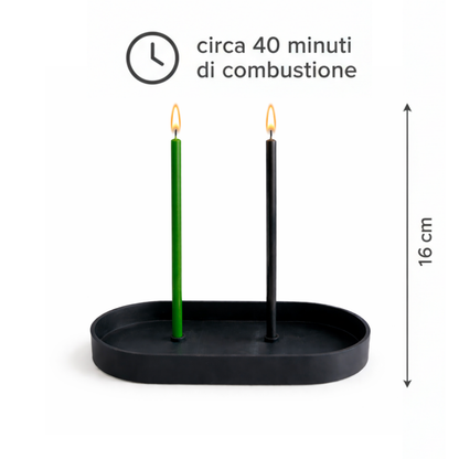Candele Sottili Nero & Verde in Cera d’Api Naturale | Equilibrio, Protezione e Crescita | 16 cm | Ø 5 mm | Durata 40 min | 50 Pezzi | CanBee