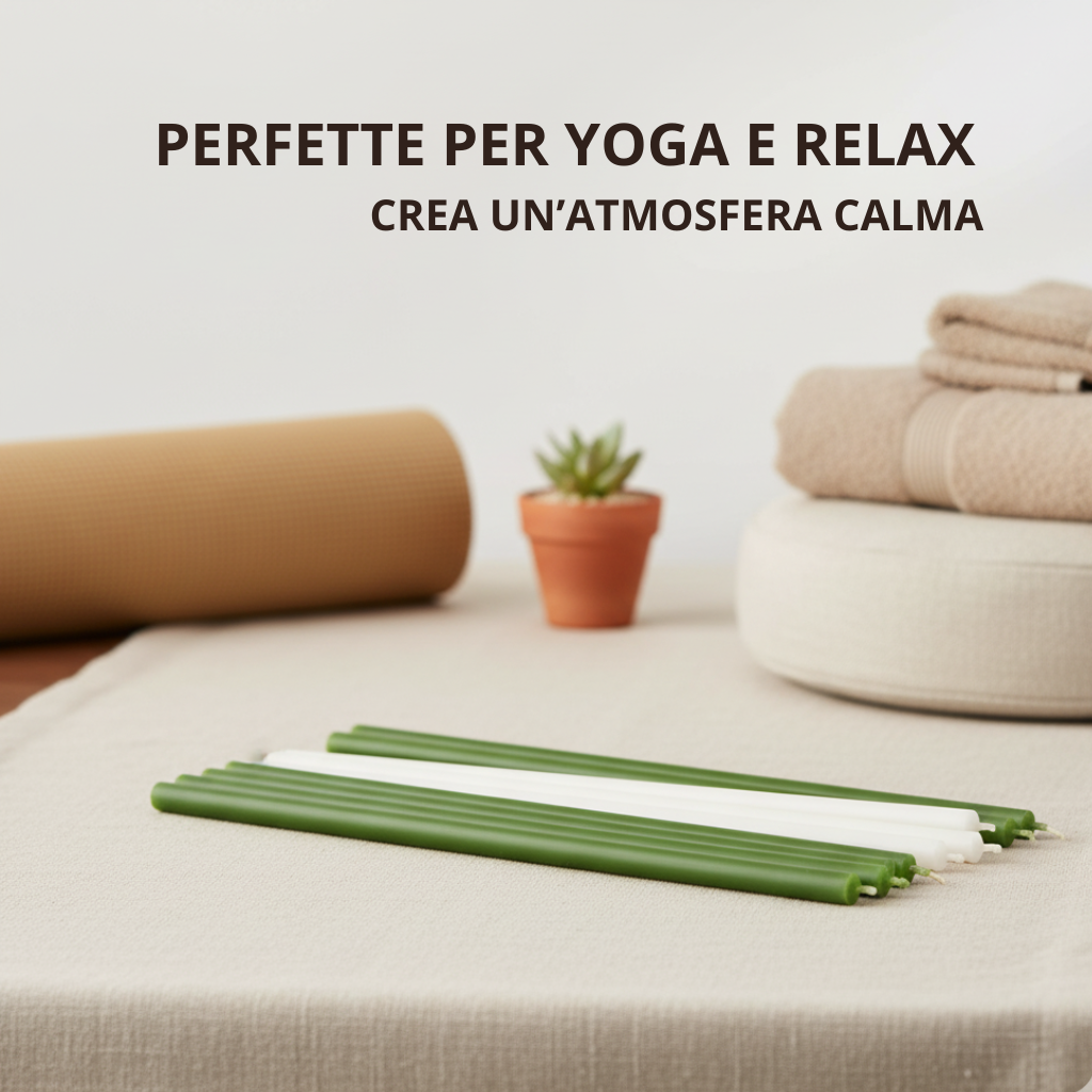 Set 50 Candele Sottili Bianche e Verdi in 100% Cera d’Api Naturale – 16 cm per Meditazione, Yoga e Benessere Naturale – CanBee