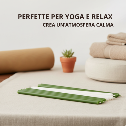 Set 50 Candele Sottili Bianche e Verdi in 100% Cera d’Api Naturale – 16 cm per Meditazione, Yoga e Benessere Naturale – CanBee