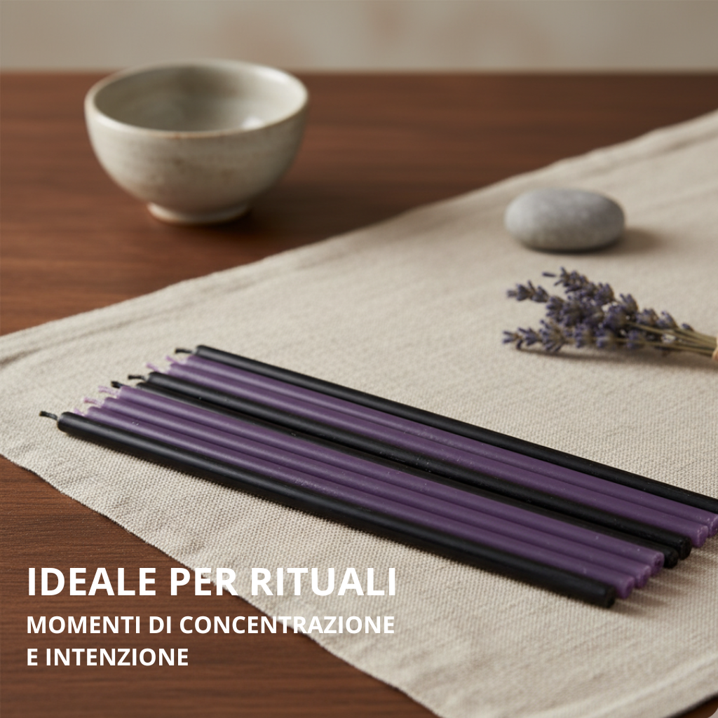 Set 50 Candele Sottili Nere e Viola in 100% Cera d’Api Naturale – 16 cm per Introspezione, Protezione e Calma Profonda – CanBee