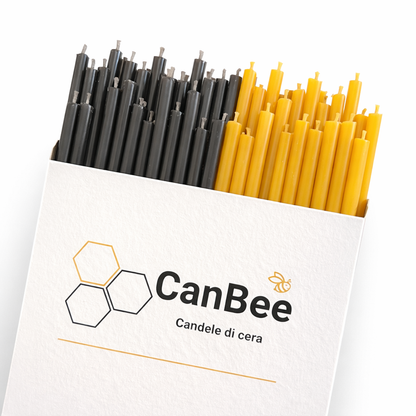 Candele Sottili Nero & Giallo in Cera d’Api Naturale | Protezione, Energia e Chiarezza | 16 cm | Ø 5 mm | Durata 40 min | 50 Pezzi | CanBee