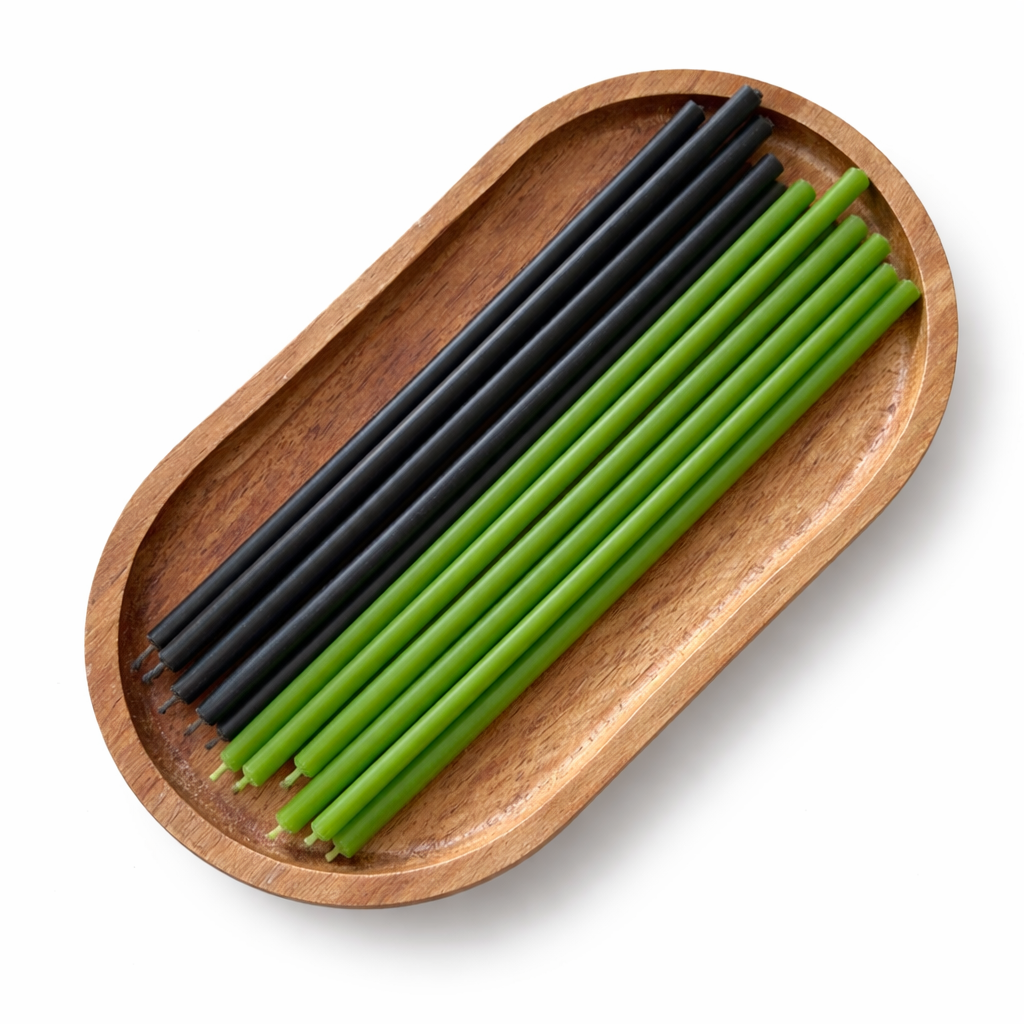 Candele Sottili Nero & Verde in Cera d’Api Naturale | Equilibrio, Protezione e Crescita | 16 cm | Ø 5 mm | Durata 40 min | 50 Pezzi | CanBee