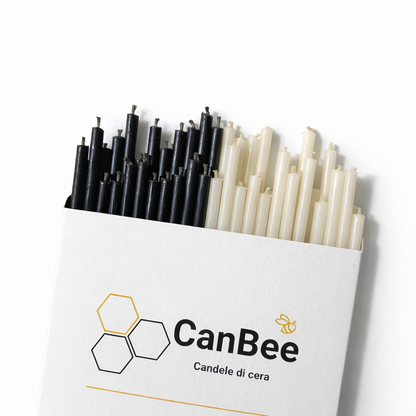 Candele Sottili Nero & Bianco in Cera d’Api Naturale | Rituali, Meditazione e Altare | 16 cm | Ø 5 mm | Durata 40 min | 50 Pezzi | CanBee