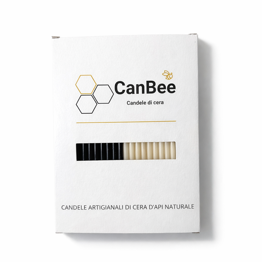 Candele Sottili Nero & Bianco in Cera d’Api Naturale | Rituali, Meditazione e Altare | 16 cm | Ø 5 mm | Durata 40 min | 50 Pezzi | CanBee