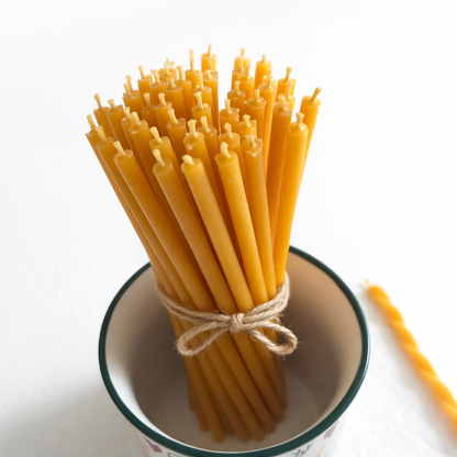 Candele Sottili in Cera d’Api Naturale | Candele Naturali per Meditazione e Rituali | 16 cm |  Ø 5 mm | Durata 40 min | 50 Pezzi | CanBee