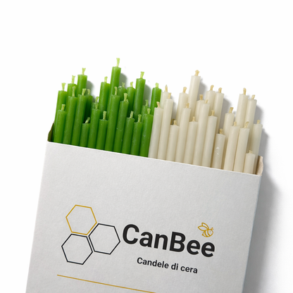 Set 50 Candele Sottili Bianche e Verdi in 100% Cera d’Api Naturale – 16 cm per Meditazione, Yoga e Benessere Naturale – CanBee