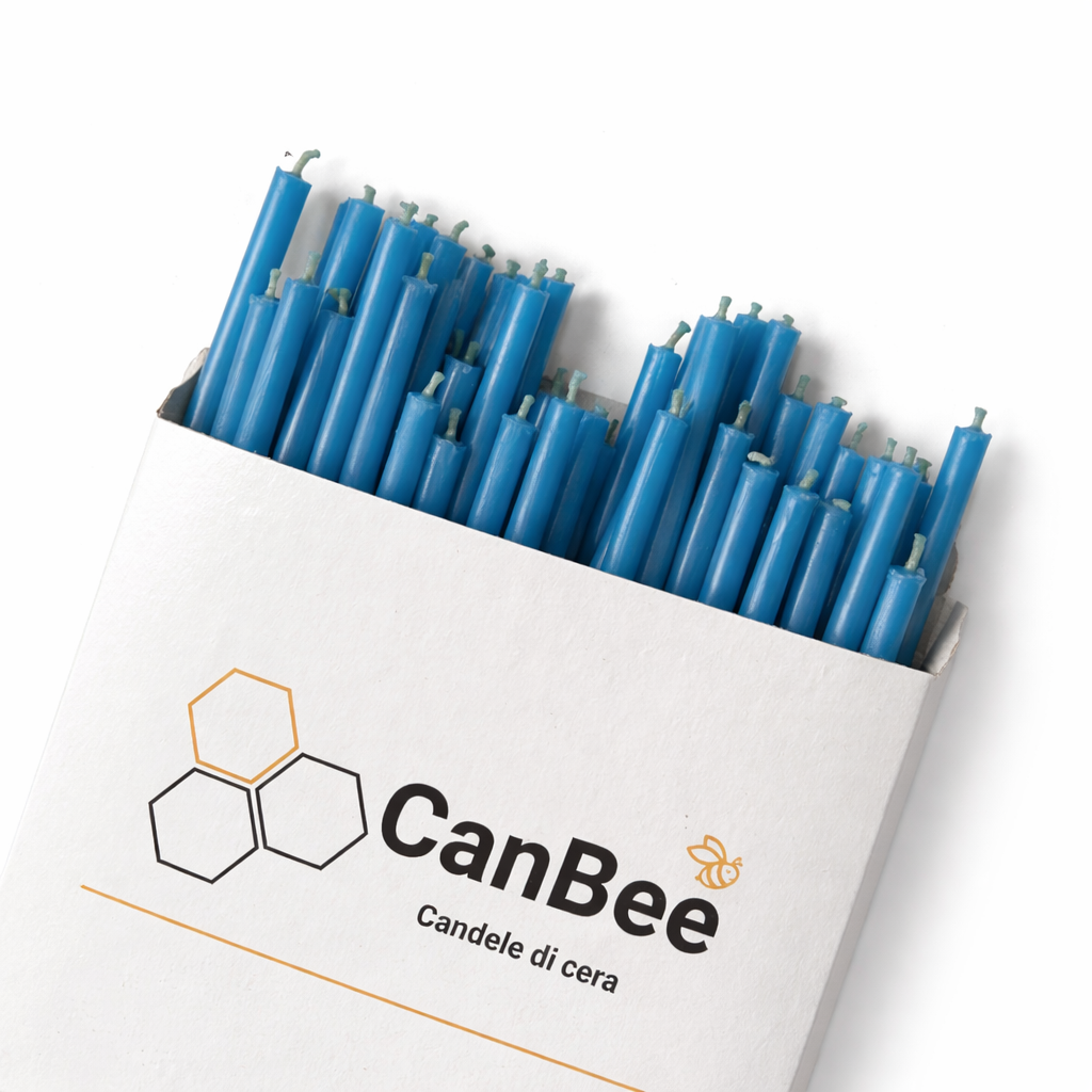 Candele Sottili Blu in Cera d’Api Naturale | Rituali, Meditazione e Altare | 16 cm |  Ø 5 mm | Durata 40 min | 50 Pezzi | CanBee