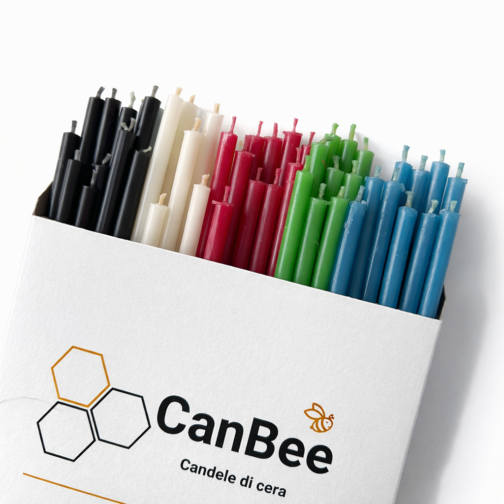 Candele Sottili Multicolor in Cera d’Api Naturale | Rituali, Meditazione e Altare | 16 cm | Ø 5 mm | Durata 40 min | 50 Pezzi | CanBee