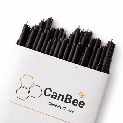 Candele Sottili Nere in Cera d’Api Naturale | Rituali, Meditazione e Altare | 16 cm | Ø 5 mm | Durata 40 min | 50 Pezzi | CanBee