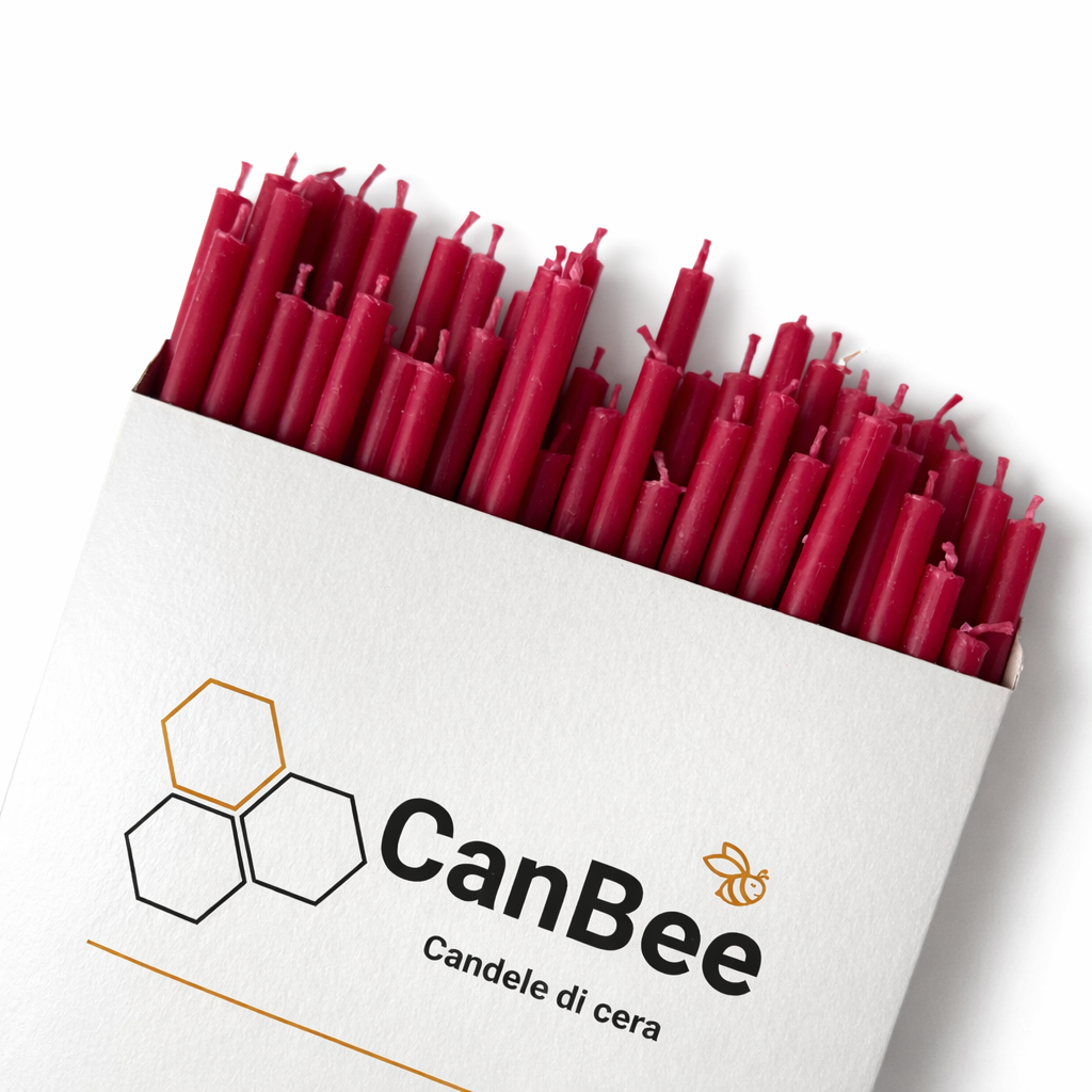 Candele Sottili Rosse in Cera d’Api Naturale | Rituali, Meditazione e Altare | 16 cm | Ø 5 mm | Durata 40 min | 50 Pezzi | CanBee