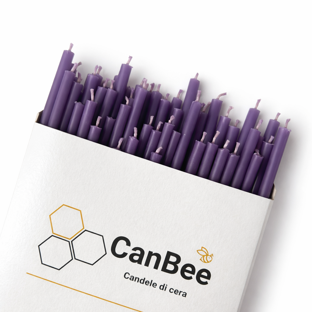 Candele Sottili Viola in Cera d’Api Naturale | Spiritualità, Energia e Meditazione | 16 cm | Ø 5 mm | Durata 40 min | 50 Pezzi | CanBee