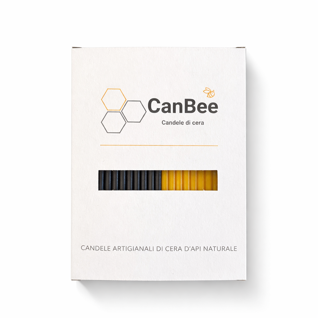 Candele Sottili Nero & Giallo in Cera d’Api Naturale | Protezione, Energia e Chiarezza | 16 cm | Ø 5 mm | Durata 40 min | 50 Pezzi | CanBee