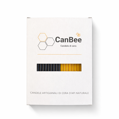 Candele Sottili Nero & Giallo in Cera d’Api Naturale | Protezione, Energia e Chiarezza | 16 cm | Ø 5 mm | Durata 40 min | 50 Pezzi | CanBee
