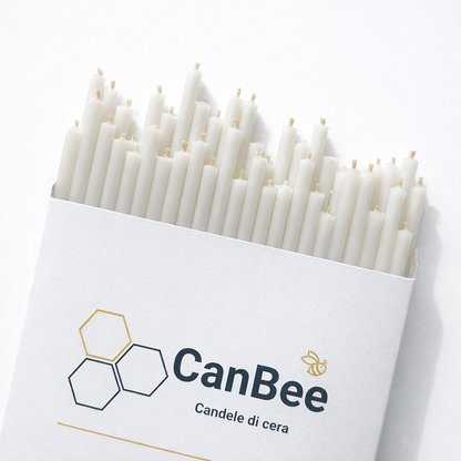 Candele Sottili Bianche in Cera d’Api Naturale | Rituali, Meditazione e Altare | 16 cm | Ø 5 mm | Durata 40 min | 50 Pezzi | CanBee
