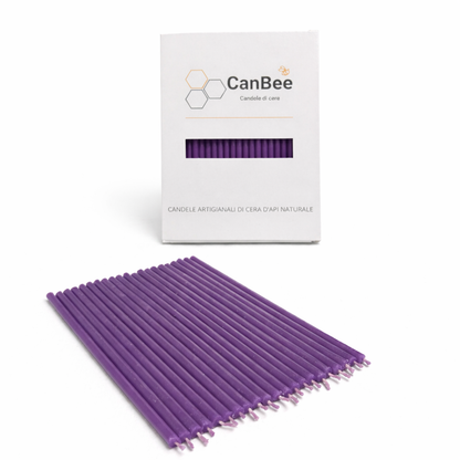 Candele Sottili Viola in Cera d’Api Naturale | Spiritualità, Energia e Meditazione | 16 cm | Ø 5 mm | Durata 40 min | 50 Pezzi | CanBee