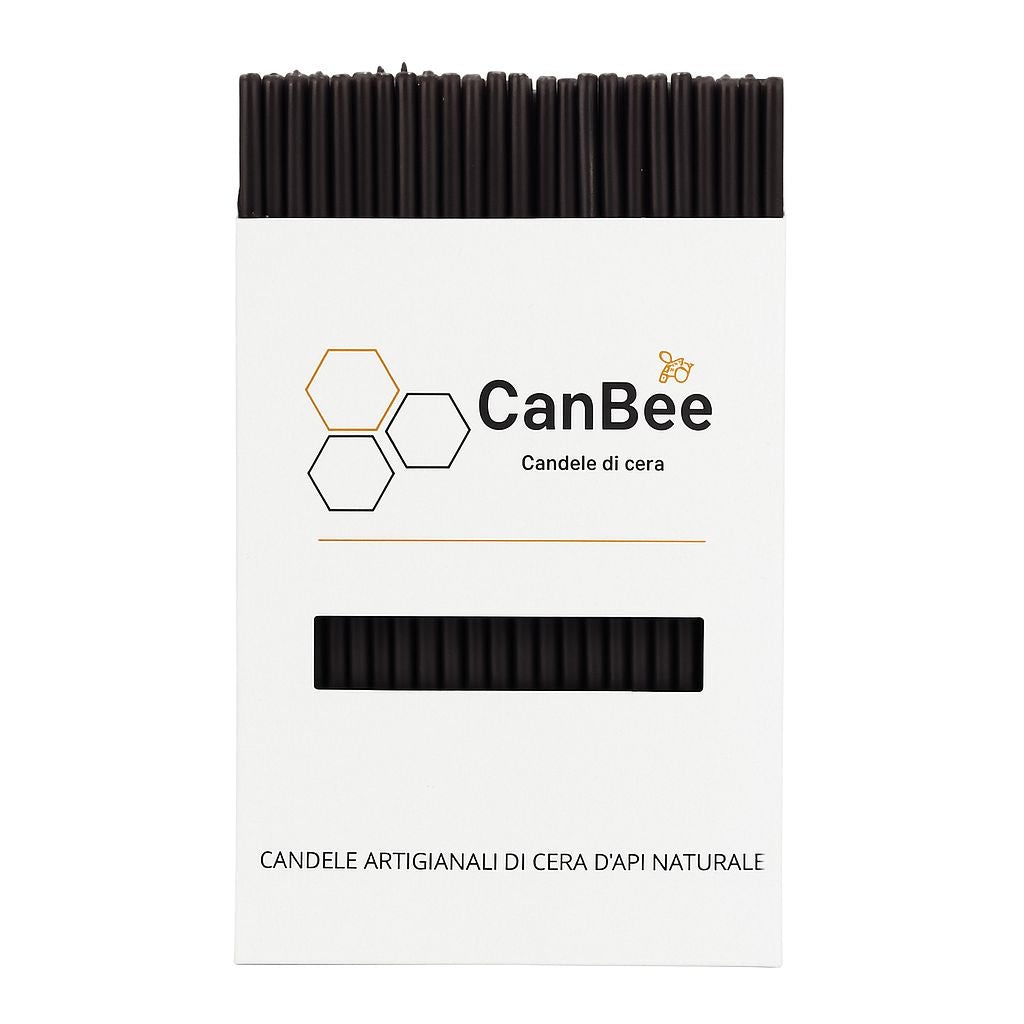 Candele Sottili Nere in Cera d’Api Naturale | Rituali, Meditazione e Altare | 16 cm | Ø 5 mm | Durata 40 min | 50 Pezzi | CanBee