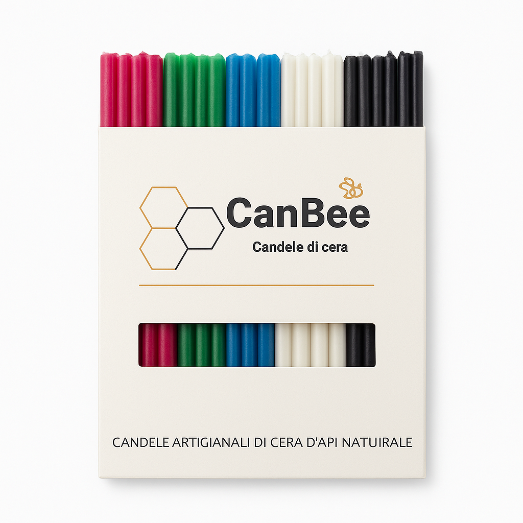 Candele Sottili Multicolor in Cera d’Api Naturale | Rituali, Meditazione e Altare | 16 cm | Ø 5 mm | Durata 40 min | 50 Pezzi | CanBee